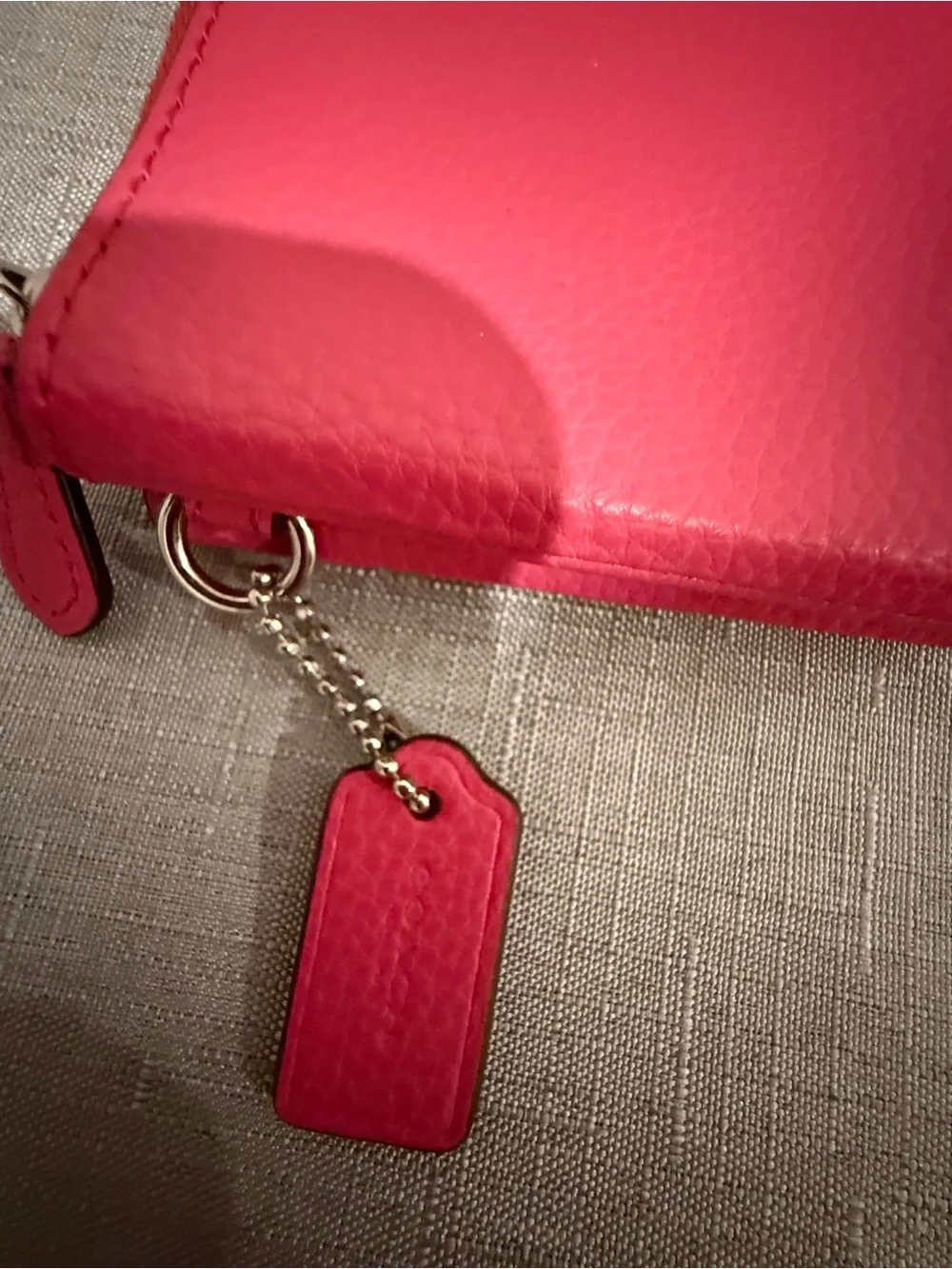 Coach Pebbled Leather Zip Wristlet - Hot Pink